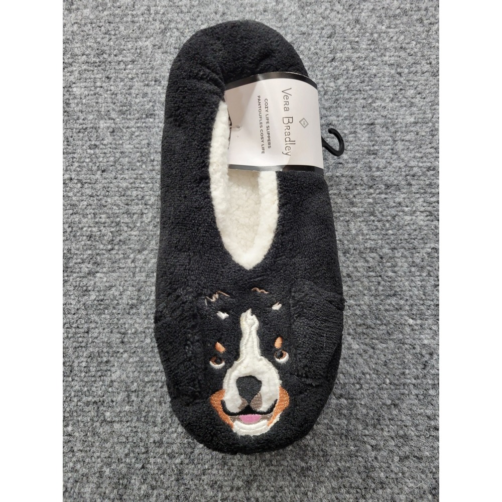 Vera Bradley Cozy Life Slippers Dog Show Bernese Mountain Dog Black Medium 7-8